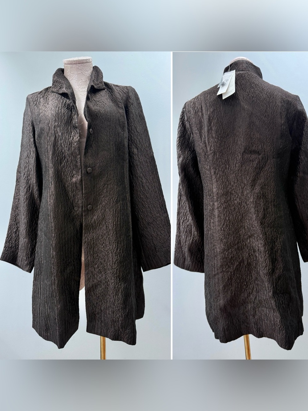 Eileen Fisher Musel High Collar Shiny Shimmer Silk Brown Jacket Coat $398 XS/S/M